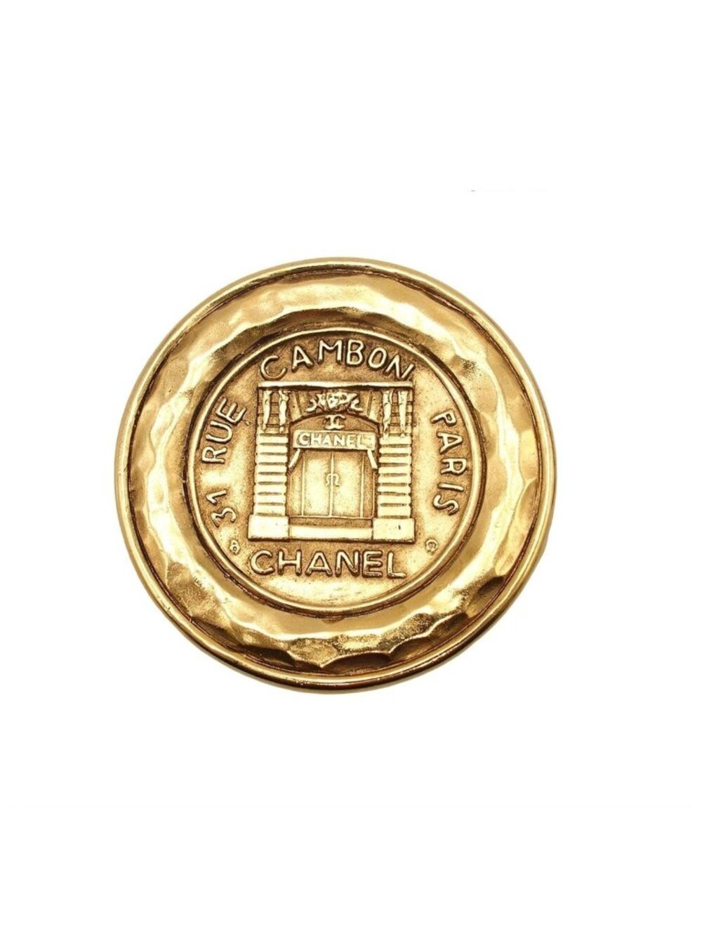 Chanel Brooch Gold Metal Round Vintage Costume